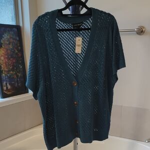 Lane Bryant Teal Open-Knit Cardigan